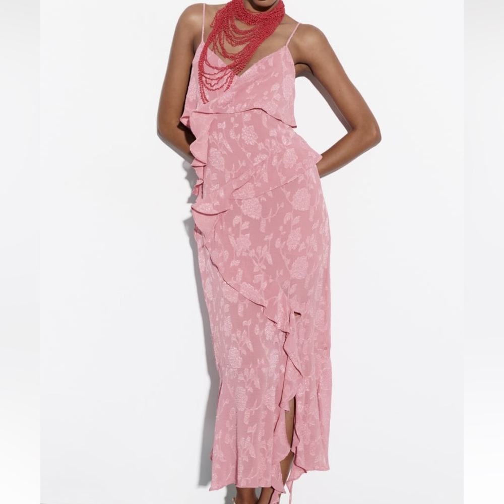 Ruffled Pink Strap Dress Maxi/Midi NEW